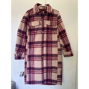 Plaid Long Coat - Cream and Red